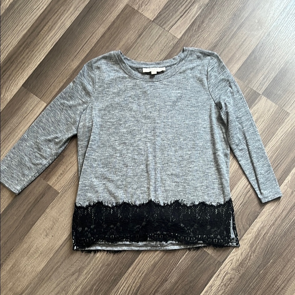 Gray Lace Hem Women's Top